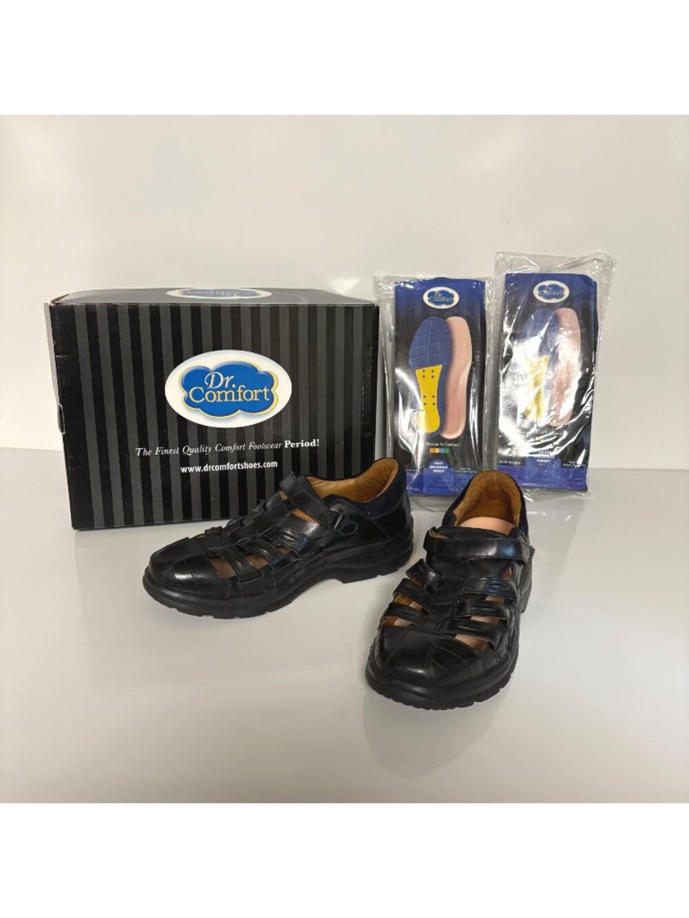 Dr. Comfort Breeze Black Leather Sandals Womens Size 6.5M Shoe Extra Insoles EUC